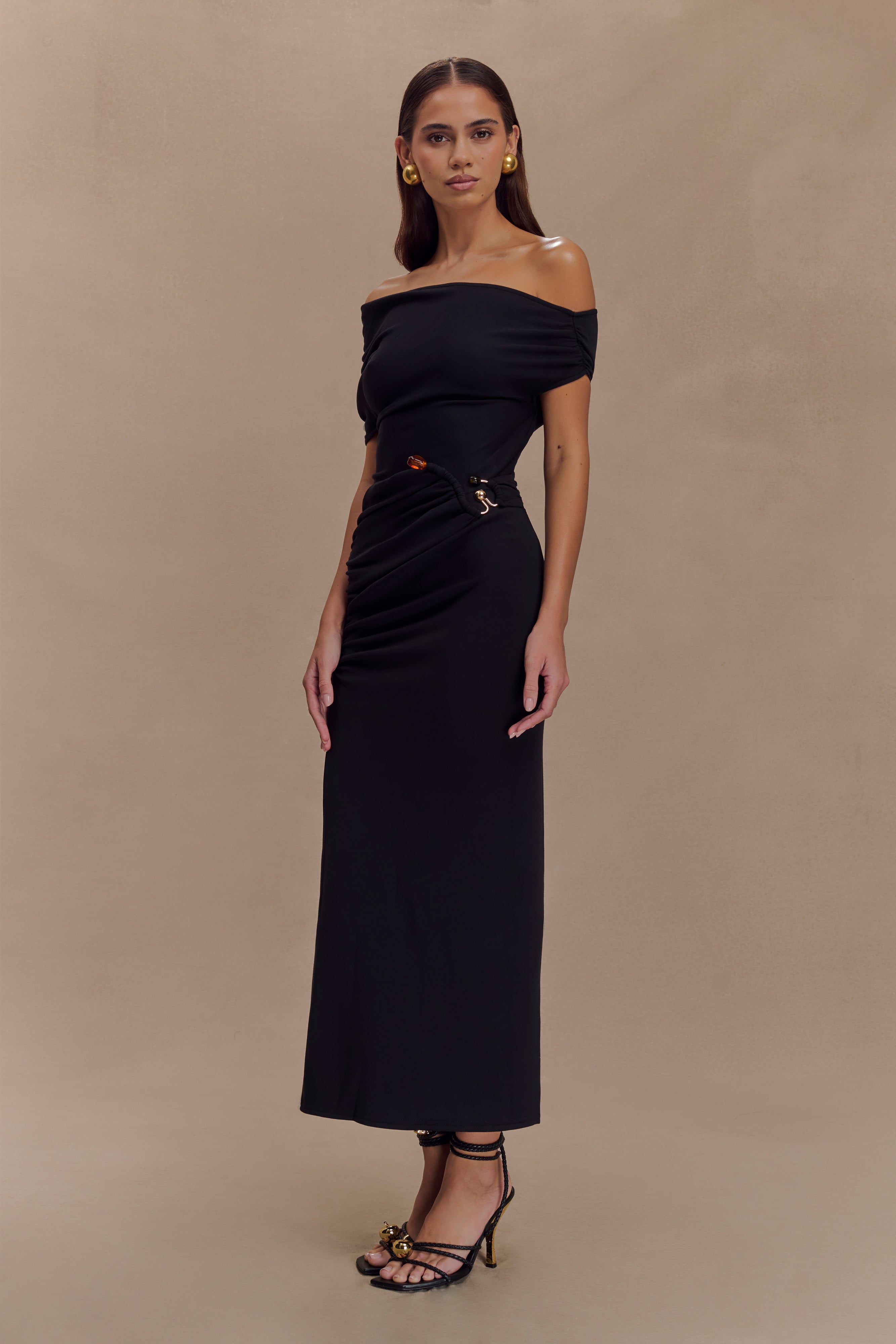 Kendra Scuba Jersey Midi Dress With Hardware - Black