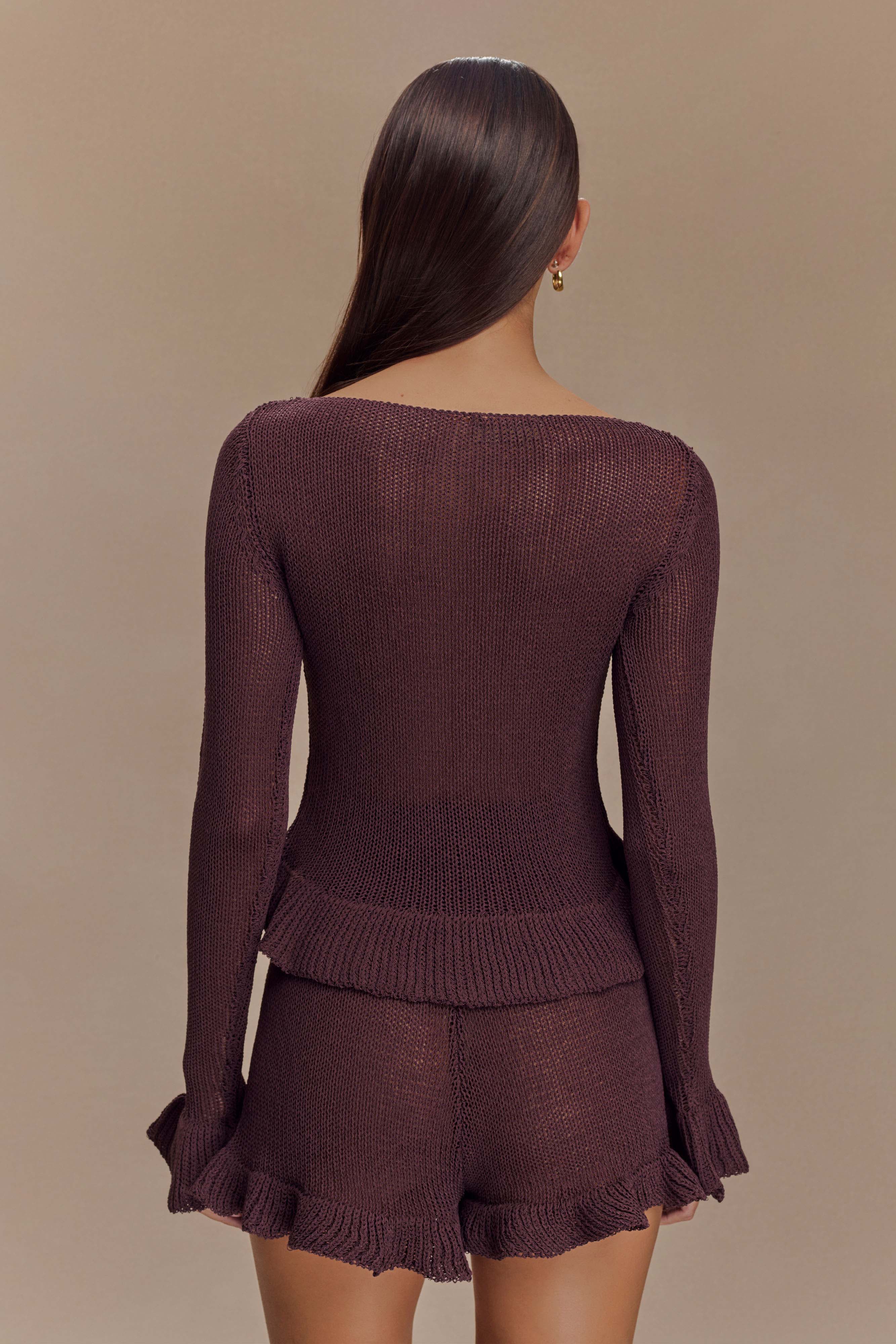 Eleanor Knit Frill Shorts - Chocolate