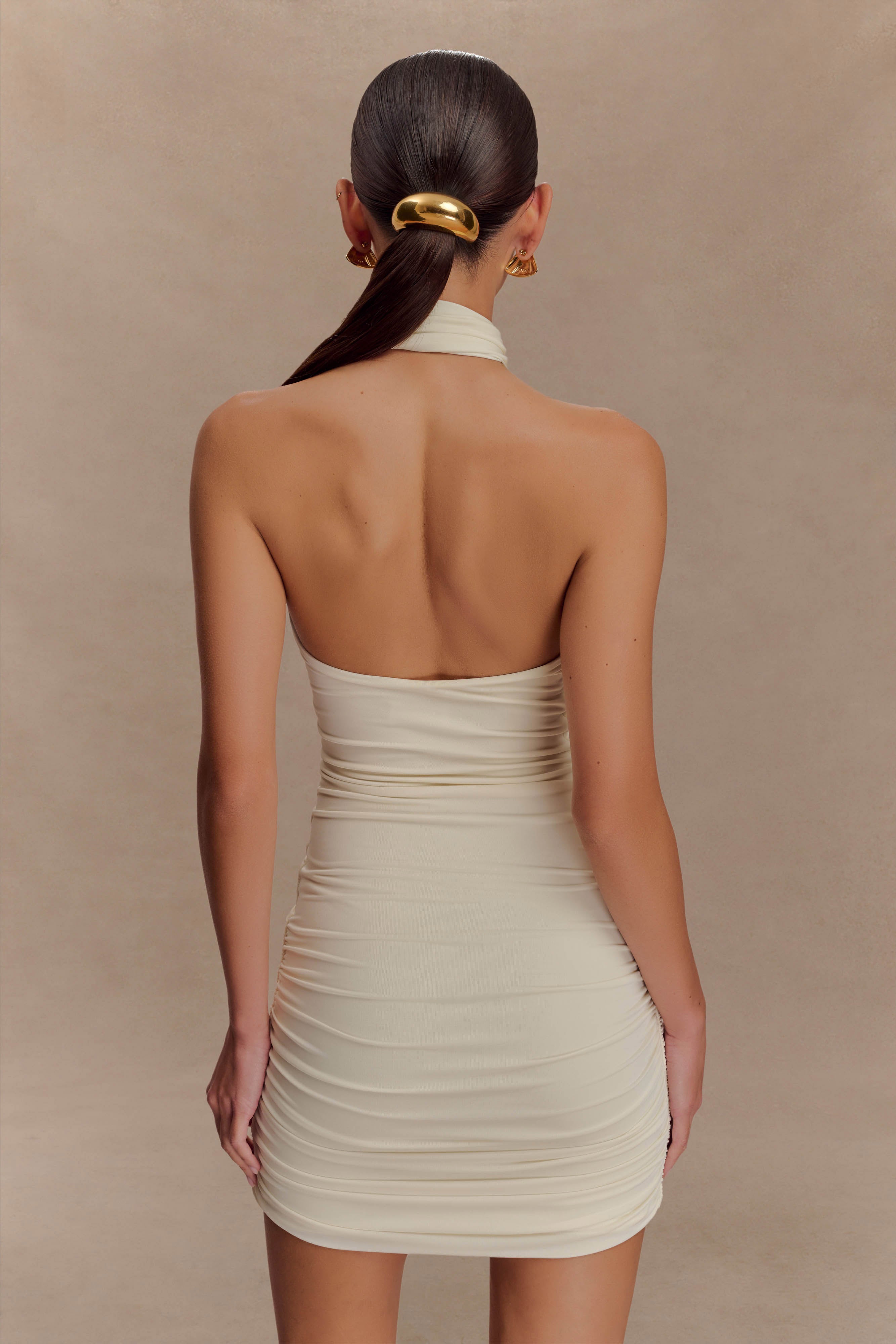 Mariposa Slinky Halter Mini Dress - Ivory