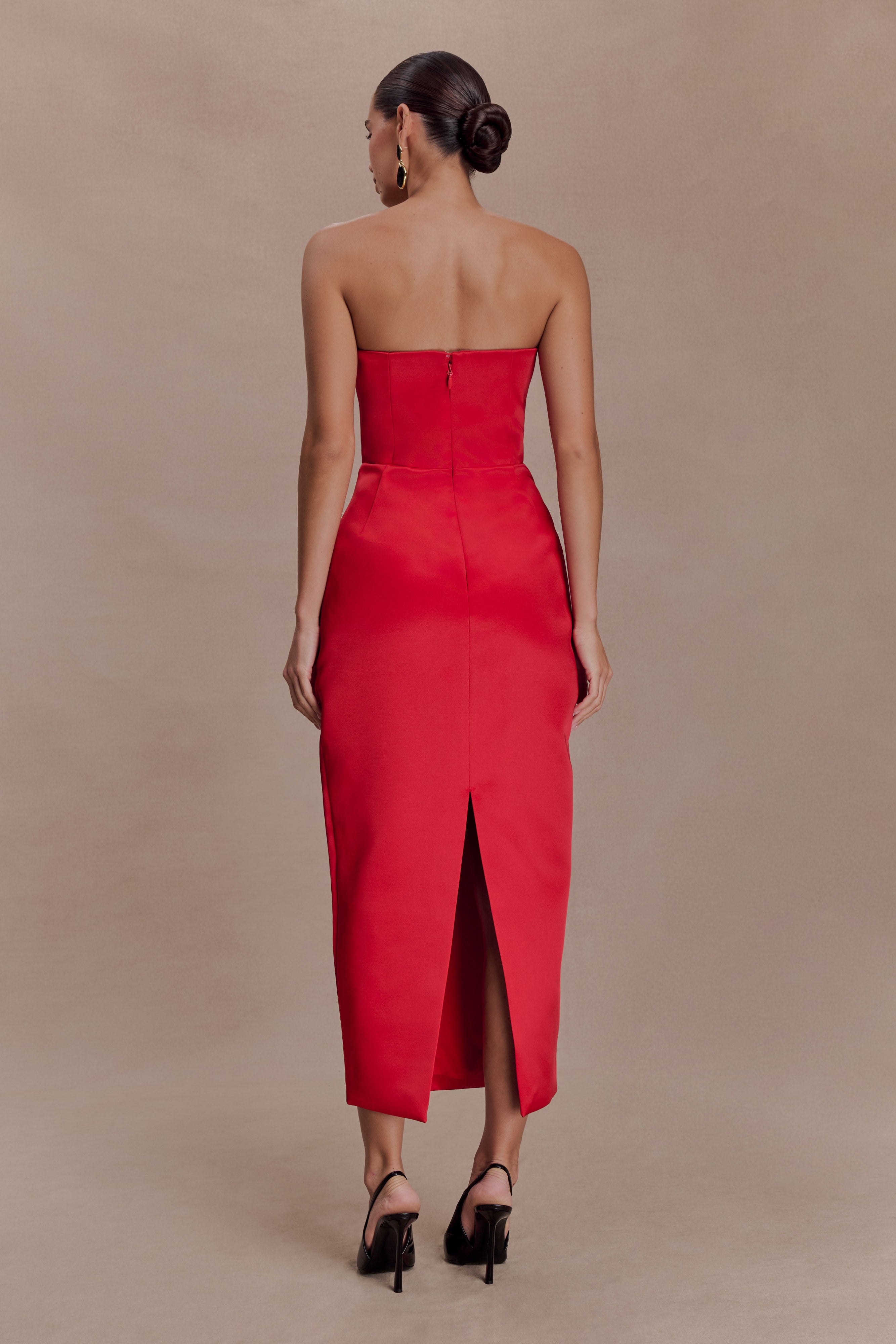 Ophelia Peplum Satin Maxi Dress - Red